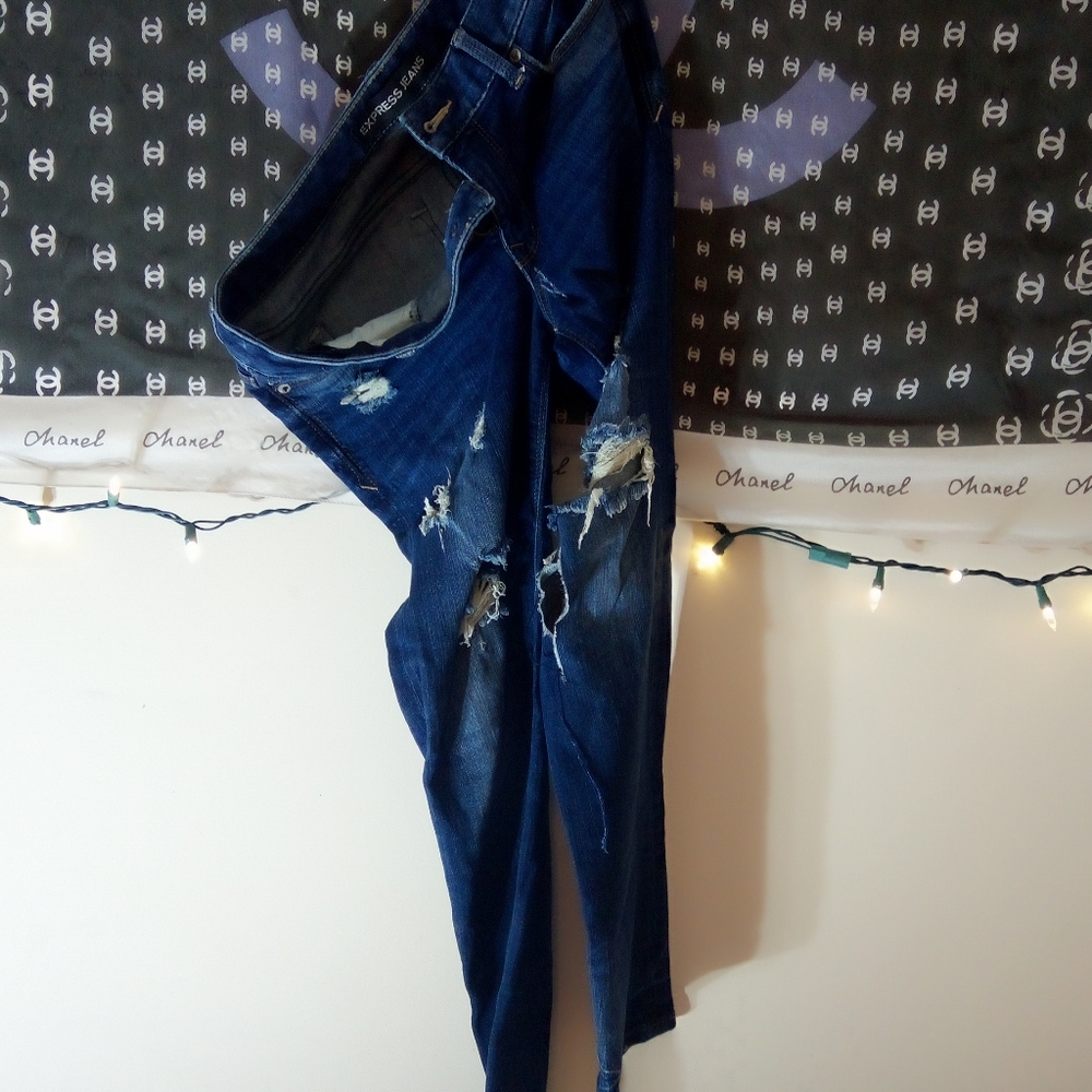 Express 👖 Blue Rugged Ripped Express Jeans - Picture 4 of 4